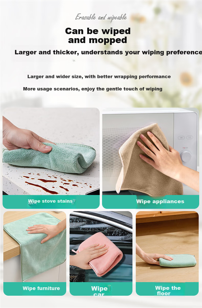 Mr Clean Double-Layer Thickened Household Cleaning Cloths Microfiber 20x30cm 3-Pack Kitchen Cloths Large Size Car Wash No Watermarks 7