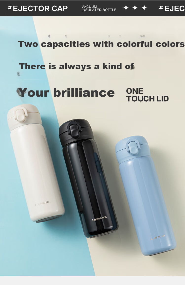LOCK&LOCK Simple Spring Lid Insulated Mug for Men And Women, Stylish Thermos for Students, Portable Water Bottle, 480ML White 14