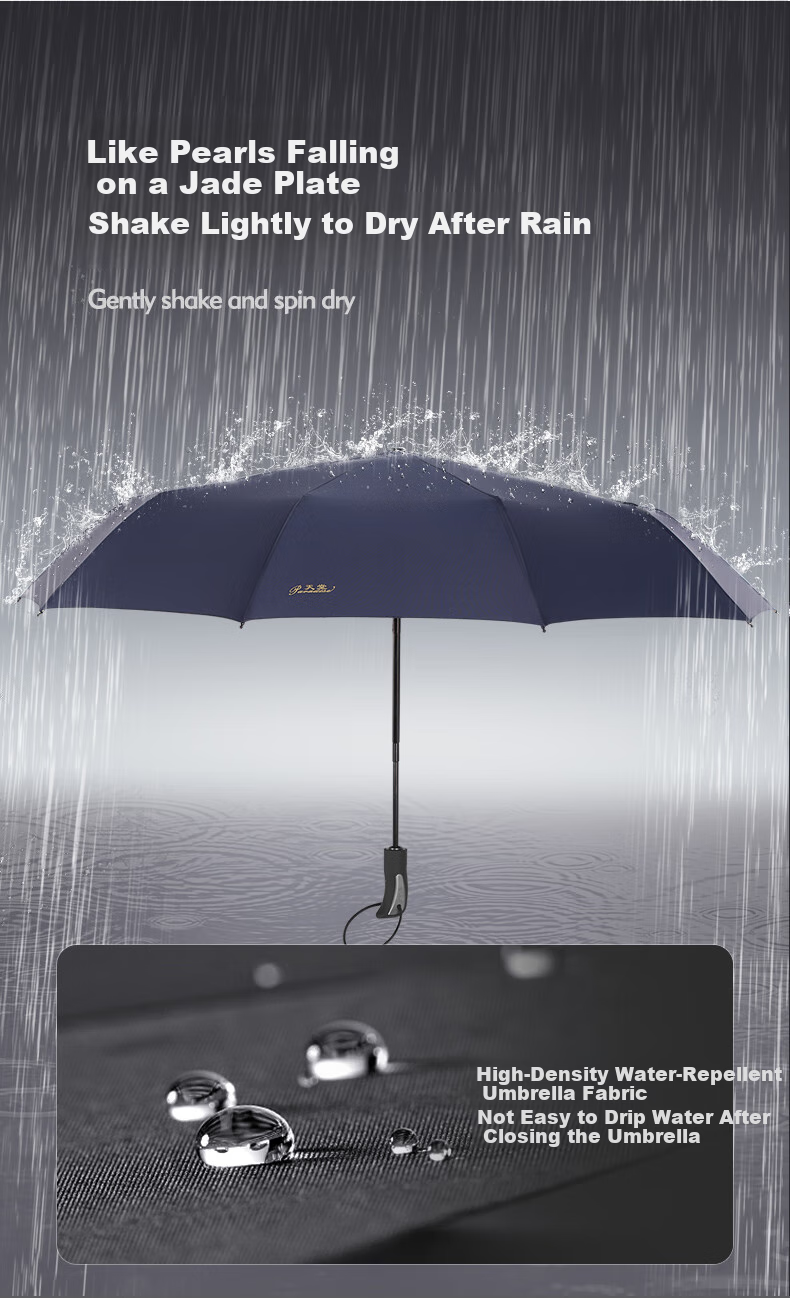 Tiantangshan Fully Automatic Umbrella, Three-Fold, 10-Rib Reinforced, One-Touch Open/close, Easy to Dry, Simple Design, Suitable for Both Sun And Rain, Deep Chestnut Red 7
