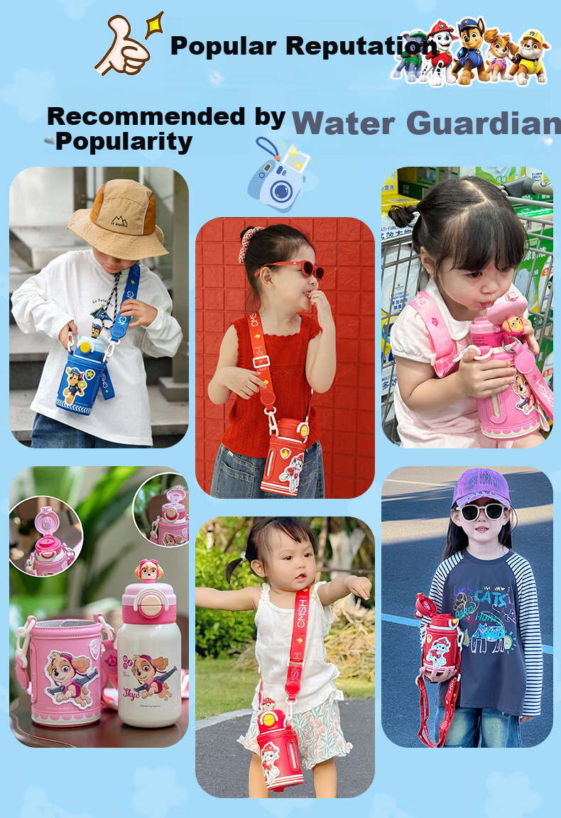 CMSH Wangwangdai Children's Water Bottle, Large Capacity, 316 Food-Grade Double-Drinking Insulated Cup, School-Specific Water Bottle, Aqi 540ml 1