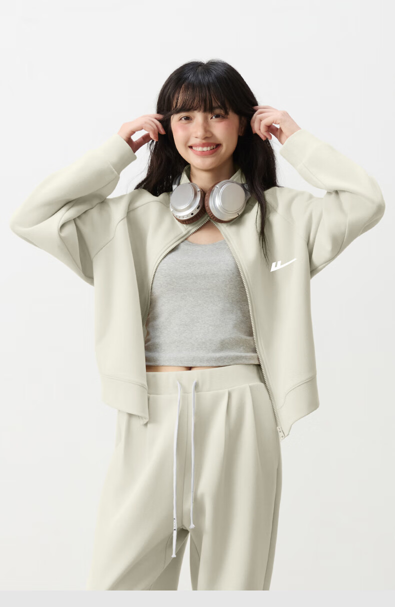 Warrior Women's Casual Two-Piece Set 2026 New Autumn Short Stand Collar Cardigan Jacket and Straight-Leg Sweatpants Full Outfit 1