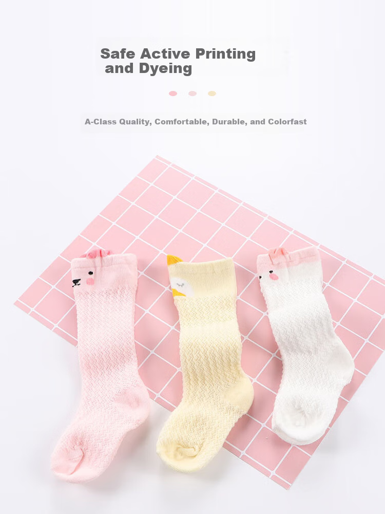9i9 Baby Socks Summer Long Mesh Anti-Mosquito Combed Cotton Soft Thin Socks Non-Binding 3 Pairs 0-1 Year 7