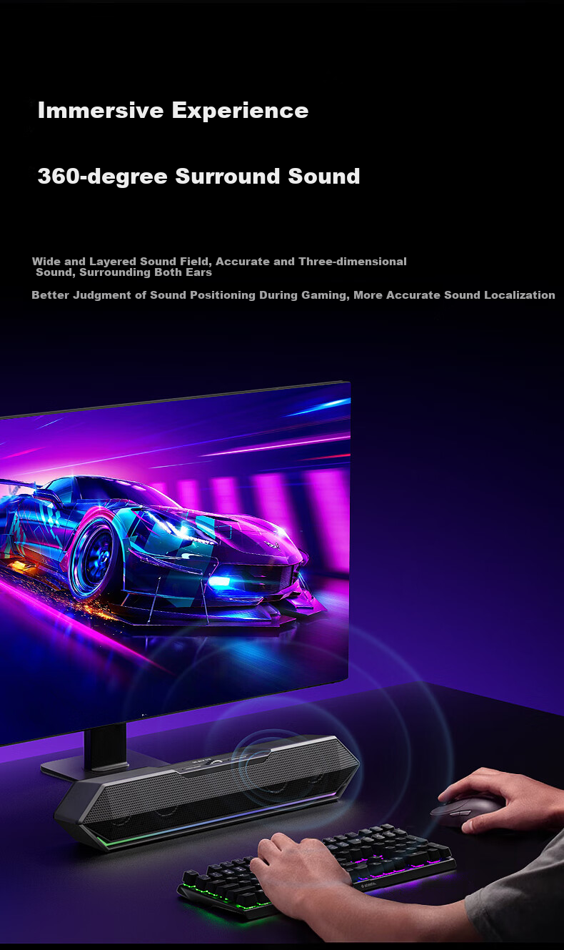 Havit Computer Speakers, Gaming Desktop PS5 Game Speakers, Anti-Howling Bluetooth USB Wired Long Bar Computer Home Desktop Laptop Speakers M20 3