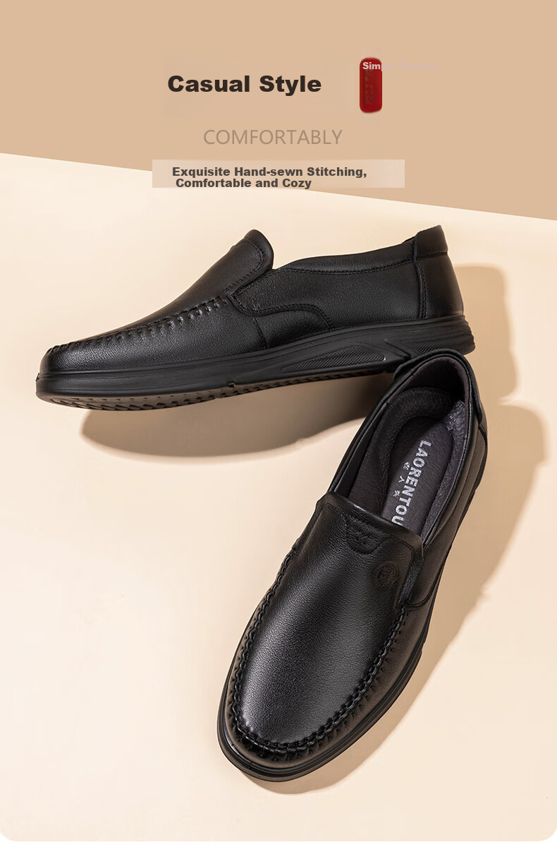 LAORENTOU Men's Formal Business Shoes, Top-Grain Leather Casual Slip-On Driving Dad Shoes LA11079 Black 42 1
