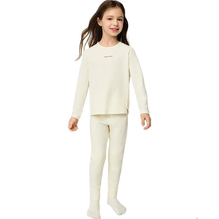 AIMER KIDS Temperature-Regulating Thermal Wear Boys and Girls Tech Sports Warm Clothing Phase-Change Temperature Control 3A Antibacterial Thermal Underwear Off-White Long Pants Size 140