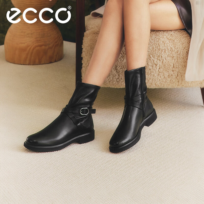 ECCO Winter New Thick Sole Height Increasing Slimming Knight Boots Women Urban Am Series 222083 Black 37