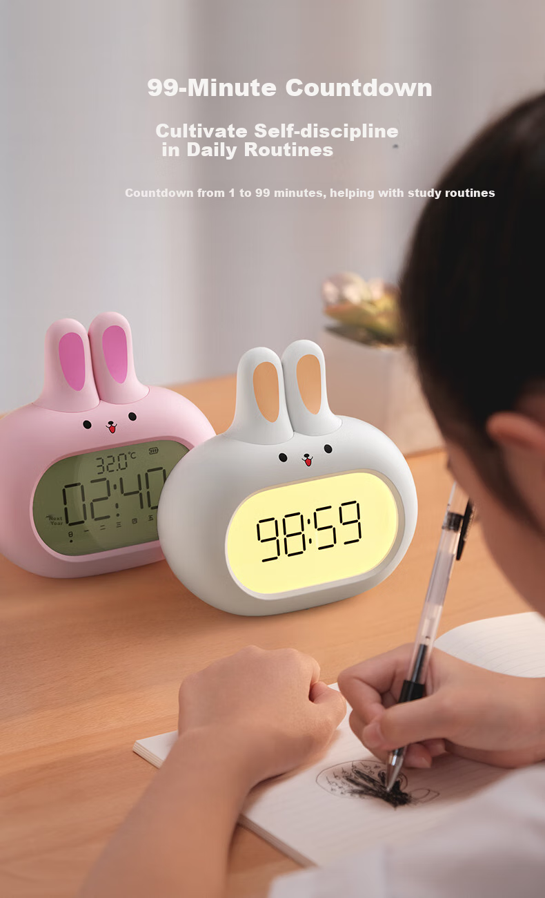 Compas Electronic Alarm Clock Wake-Up Device, Children's Holiday Gift Cartoon Digital Clock Cute Rabbit Alarm, Mint Green Back-To Seaso 10