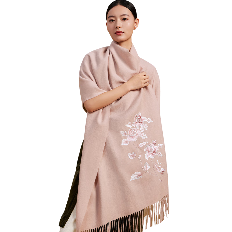 Shanghai Story 100% Wool Scarf National Style Peony Wool Embroidered Large Shawl New Year Birthday Gift for Mom Women