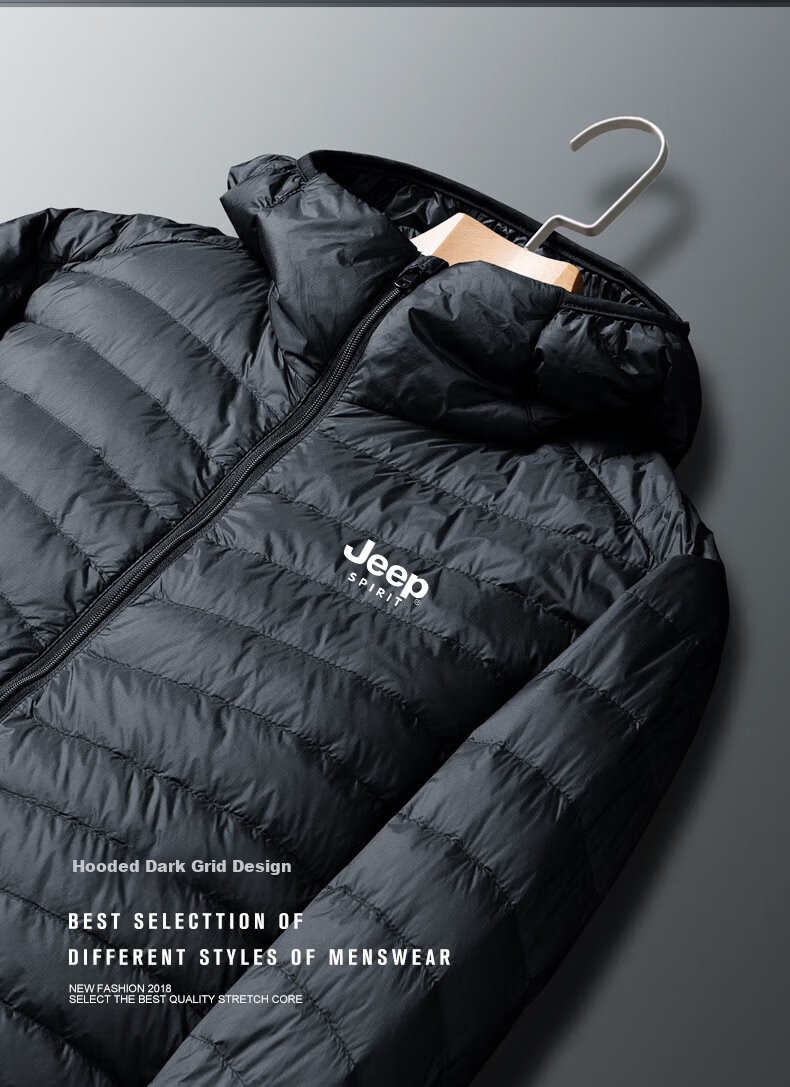 JEEP SPIRIT Lightweight down Jacket for Men, Winter Casual Hooded Coat with Duck Down, Warm And Windproof, Black, XL 2
