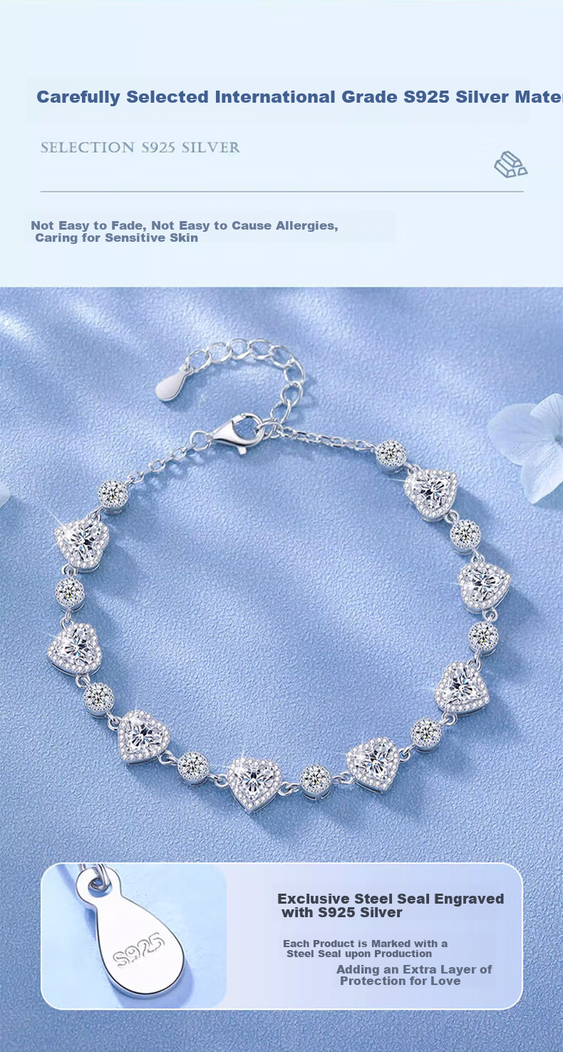 GLTEN Swarovski Zirconium Heart Pure Silver Bracelet for Women, New Jewelry Design, Birthday Gift, Anniversary Present for Girlfriend Or Wife 6