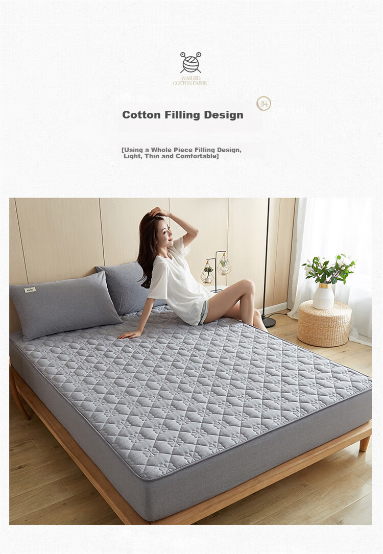 Wuyinliangpin Class A Pure Cotton Quilted Fitted Sheet, Single Piece Cotton Mattress Protector Cover, All-Inclusive Dustproof Cover, 150x200cm 11