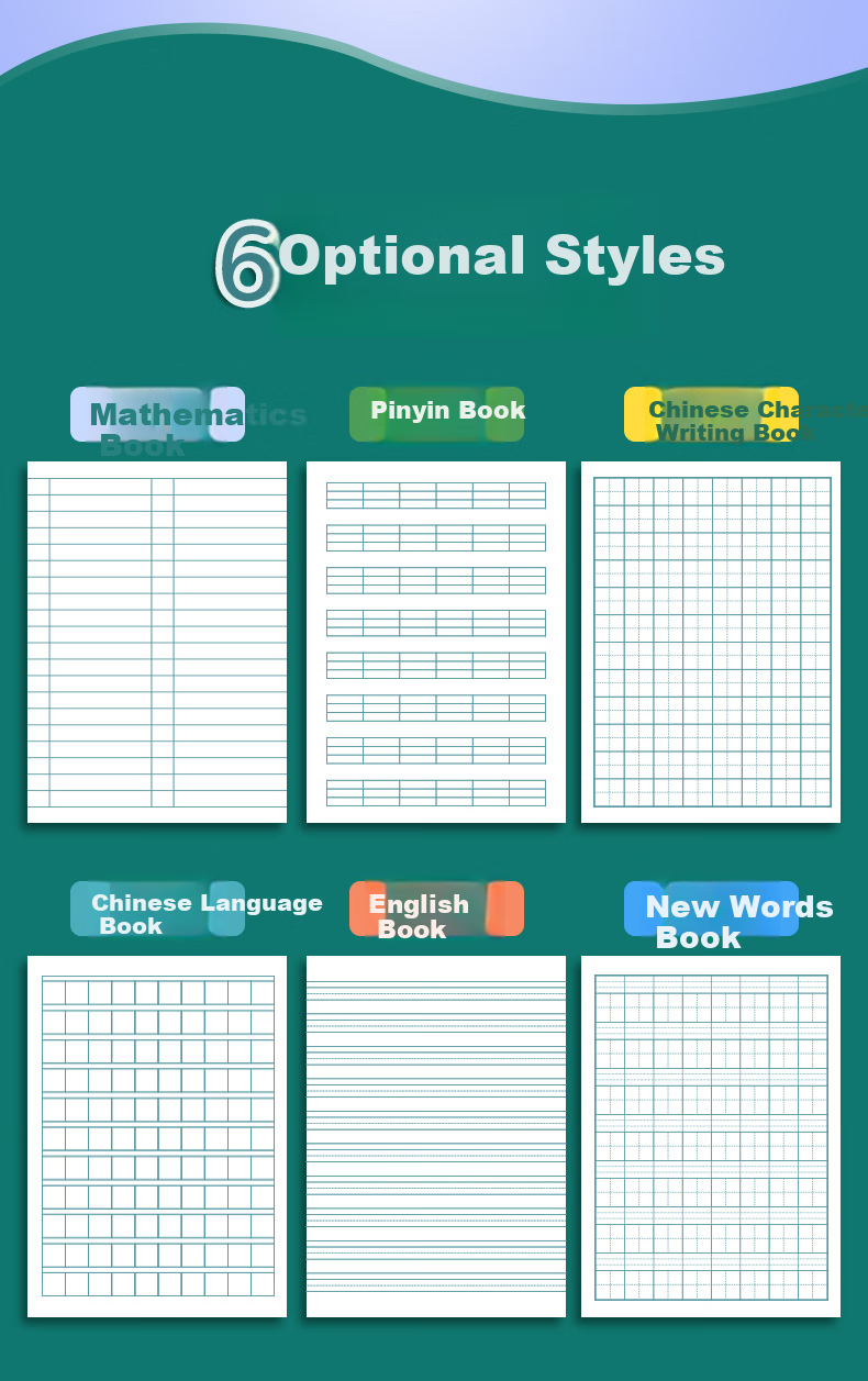 DiLe Elementary School Student Grid Notebook with Character Writing Practice Sheets for First And Second Grade, Chinese Language Practice, Handwriting Practice, English Course Notebook, 14 Sheets/Book (20 Books + 5 Pencils), 7050 English Notebook 3
