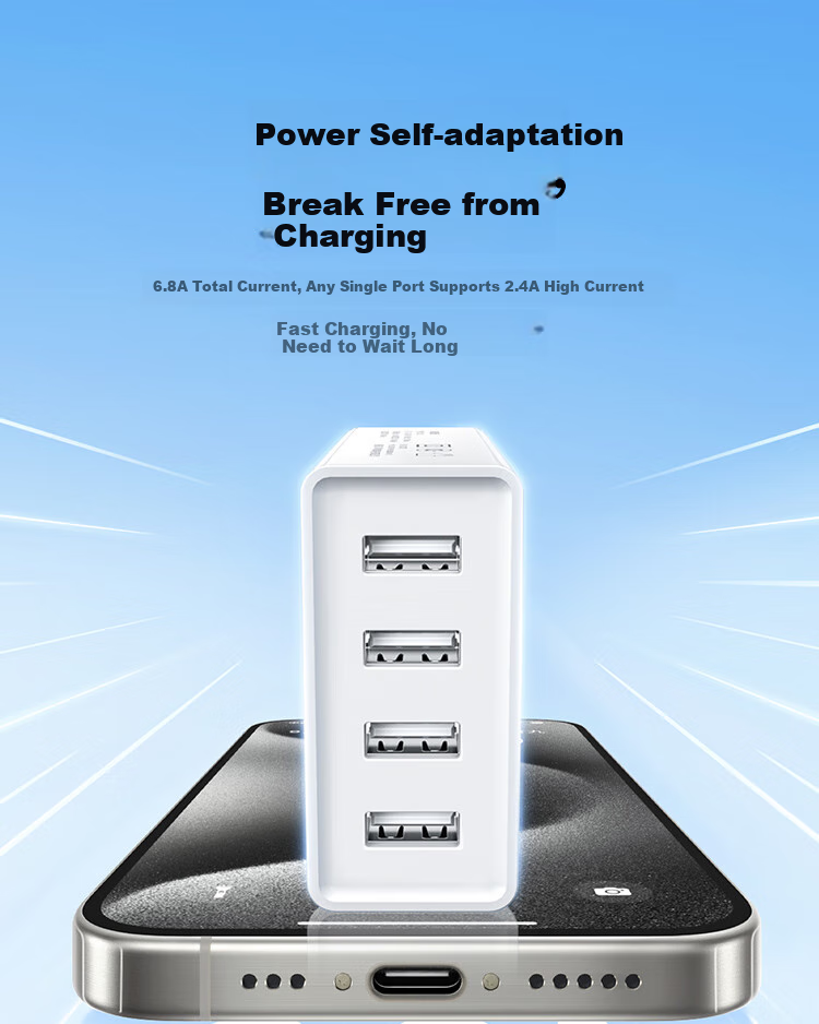 UGREEN Multi-Port USB Charger Socket, 6.8A Fast Charging Head, Four-Port Charging Plug, Suitable for Apple IPhone 18/17/16e/15, Huawei, Xiaomi Tablets, Smartwatches, Desktop Model 5