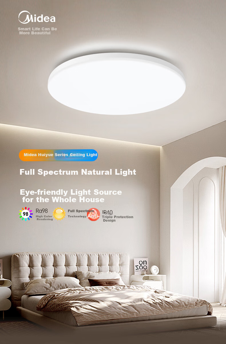 Midea LED Ceiling Light, Simple Design for Bedroom, Eye Protection, Blue Light Blocking, 48W Round Lamp, Smart Control Lighting Fixture, Mingxuan A1, Installation Included 1