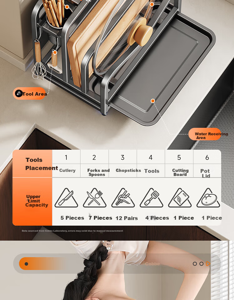 Cobbe Knife Holder, Stainless Steel Kitchen Storage Rack, for Knives, Chopsticks, Countertop, Pot Lids, Cutting Board, All-In Chopping Block, Knife Storage Rack 10