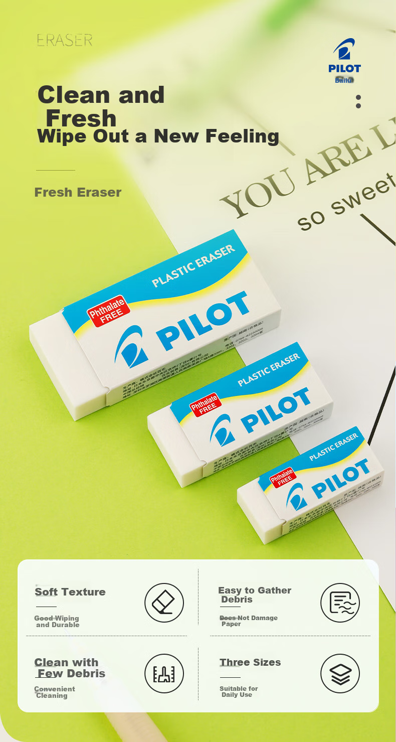 PILOT Fresh Eraser, Powerful Erasing, Less Dust, Easy to Erase, for Pencils, Students And Office Use, EE-S60 Small Size 1
