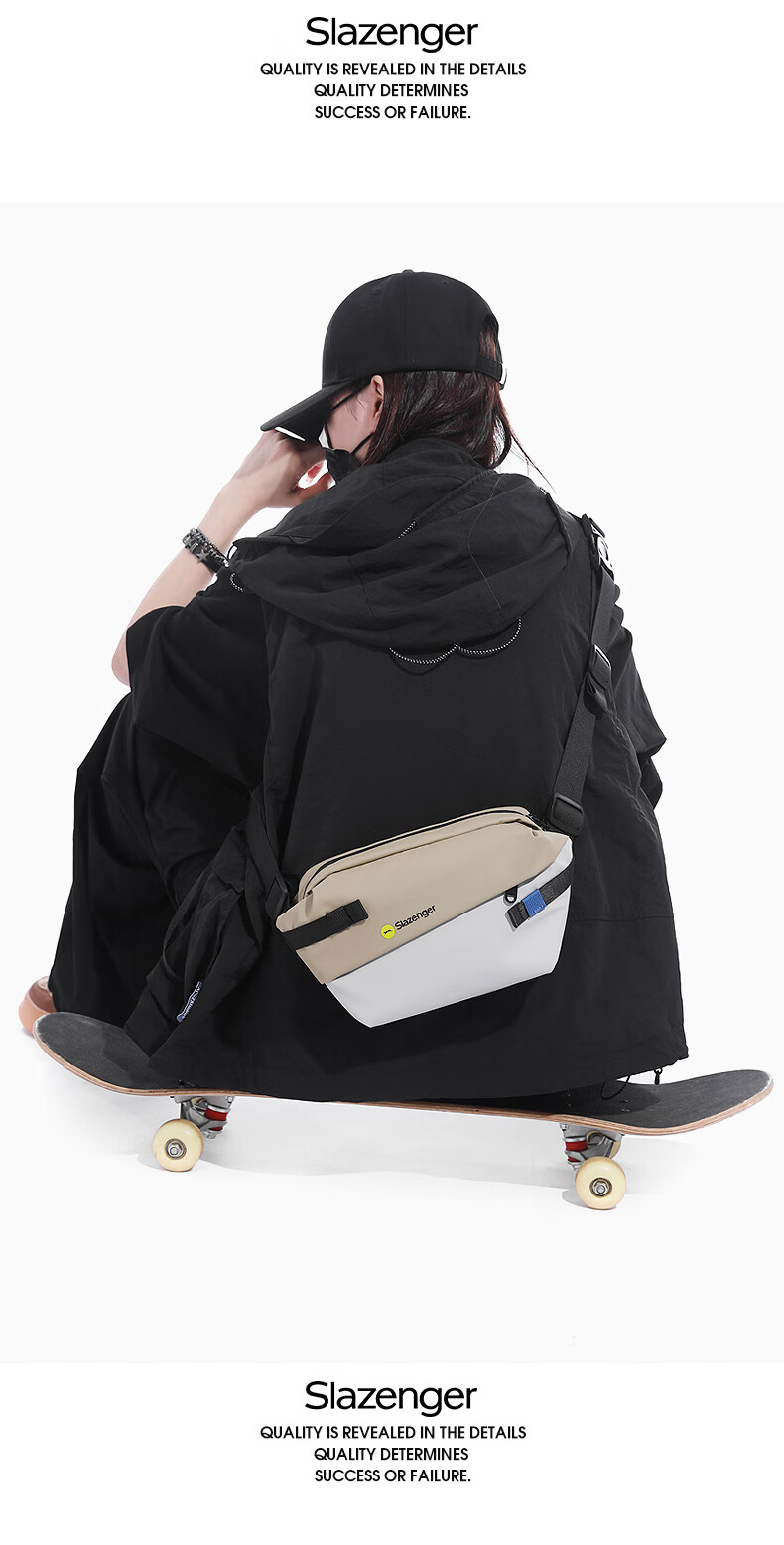 Slazenger Trendy Men's Leather Coated Crossbody Bag Large Capacity Sports Casual Waist Bag Cycling Functional Chest Bag 17