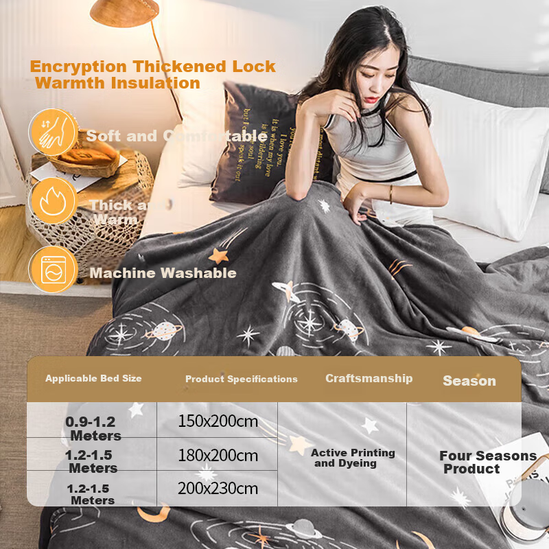 YALU & FREEDOM Class A Flannel Blanket, Nap Throw, Bedding, Spring And Summer Single Coverlet, 150x200cm HH Starry Sky