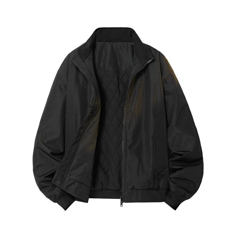 Dingfengbaoluo Couples Flight Jacket Men Autumn Winter Thickened American Style Outdoor Stand Collar Coat DGM97 Black 2XL