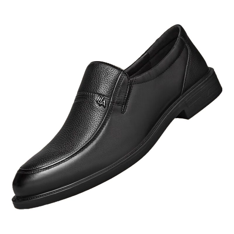 HLA Men's Leather Shoes, Top Grain Cowhide, Slip-On Formal Casual Business Leather Shoes for Men, T211 Black Size 40