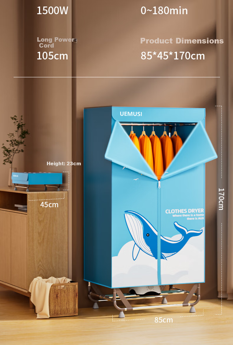UEMUSI [No Installation Required] Clothes Dryer, Home Use, Easy to Install, Foldable, 650L Capacity, Clothes Drying Machine, Air Dryer, Large Wardrobe Dryer 12