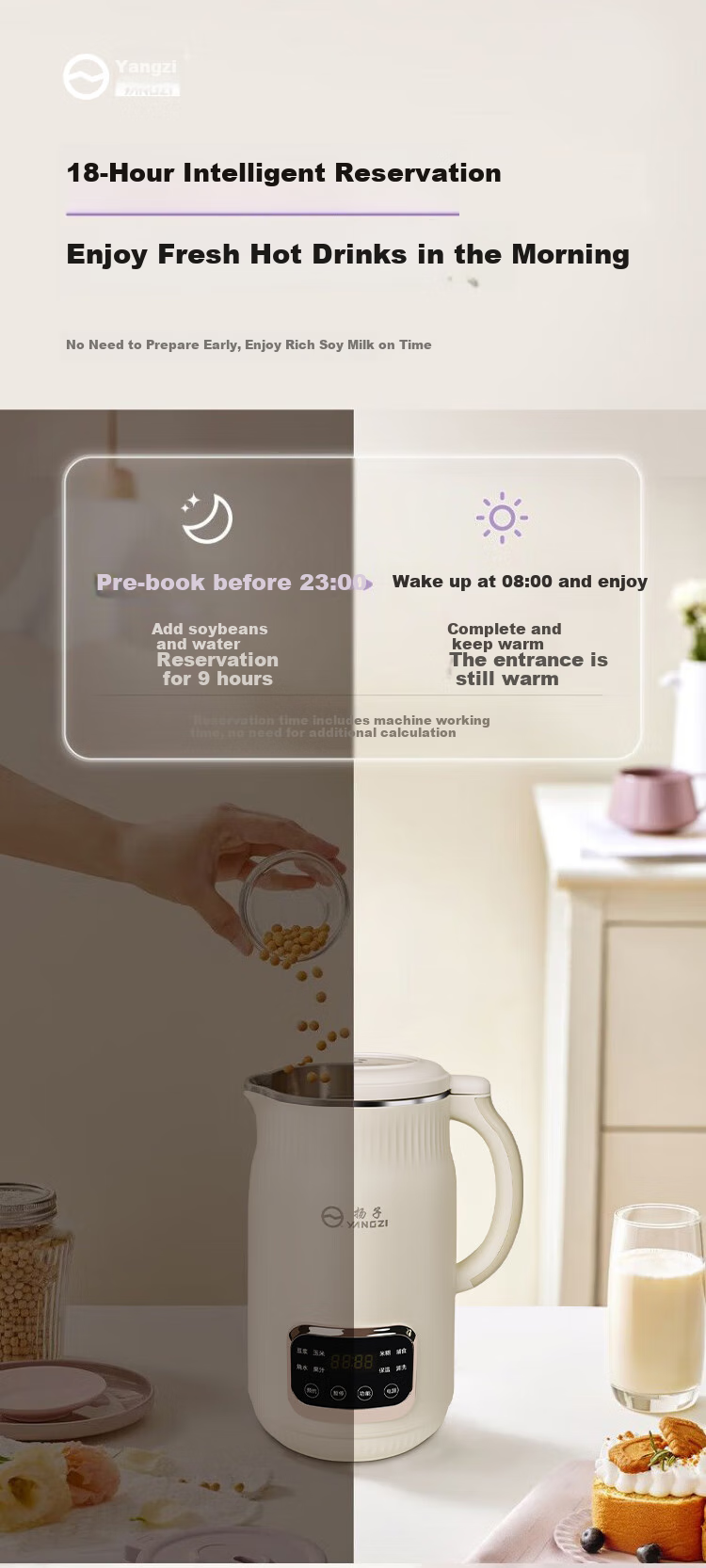 YANGZI Blender with Soundproof Cover, Compact Soy Milk Maker, Automatic Juicer, Baby Food Supplement Soy Milk Machine, Multifunctional No-Wash No-Filtration 1.2L [Douyin Popular Model] QHD-009C 11