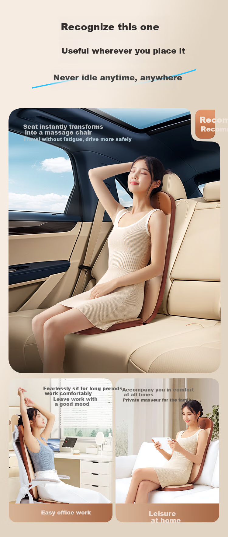 OGAWA Massage Back Cushion for Waist, Back, Buttocks, Legs, Full Body Heat Therapy Massage Device Home Car Office Chair Pad Practical Birthday Gift for Parents Boyfriend Girlfriend 1206 Xingyun Milk Coffee 19