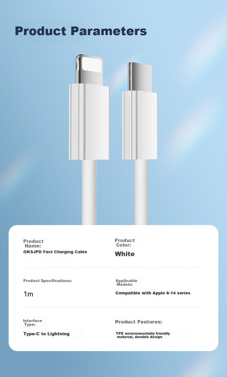 OKSJ Apple Charging Cable, Type-C Fast Charging Data Cable [Safe Fast Charging], PD30/20W Lightning Cable for IPhone 14/13 Pro Max/12/11/Xs 8