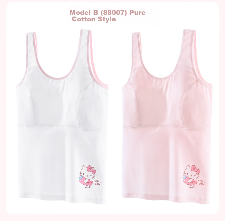Hello Kitty Girls' Training Bra, Developmental Underwear, Breathable Camisole, Girls' Bra, Thin Summer Style, 88009 White-Pink, Size 150 8