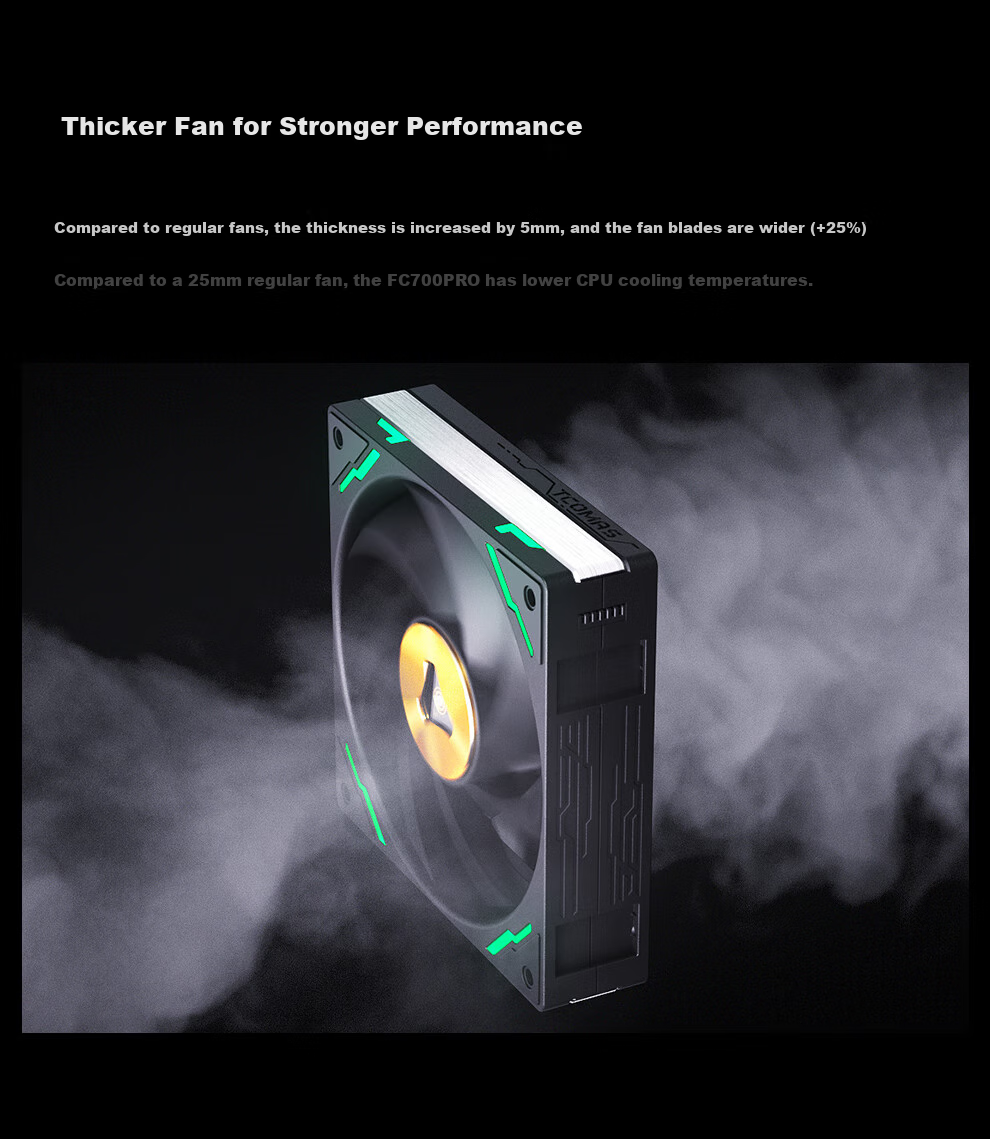 TCOMAS Titanium Zirconium FC700PRO High-Pressure Airflow Industrial-Grade Cooling Fan, Magnetic Attraction, Black, Three-Pack, 12cm (PWM Multi-Mode Adjustable / 3200 High Speed) 5