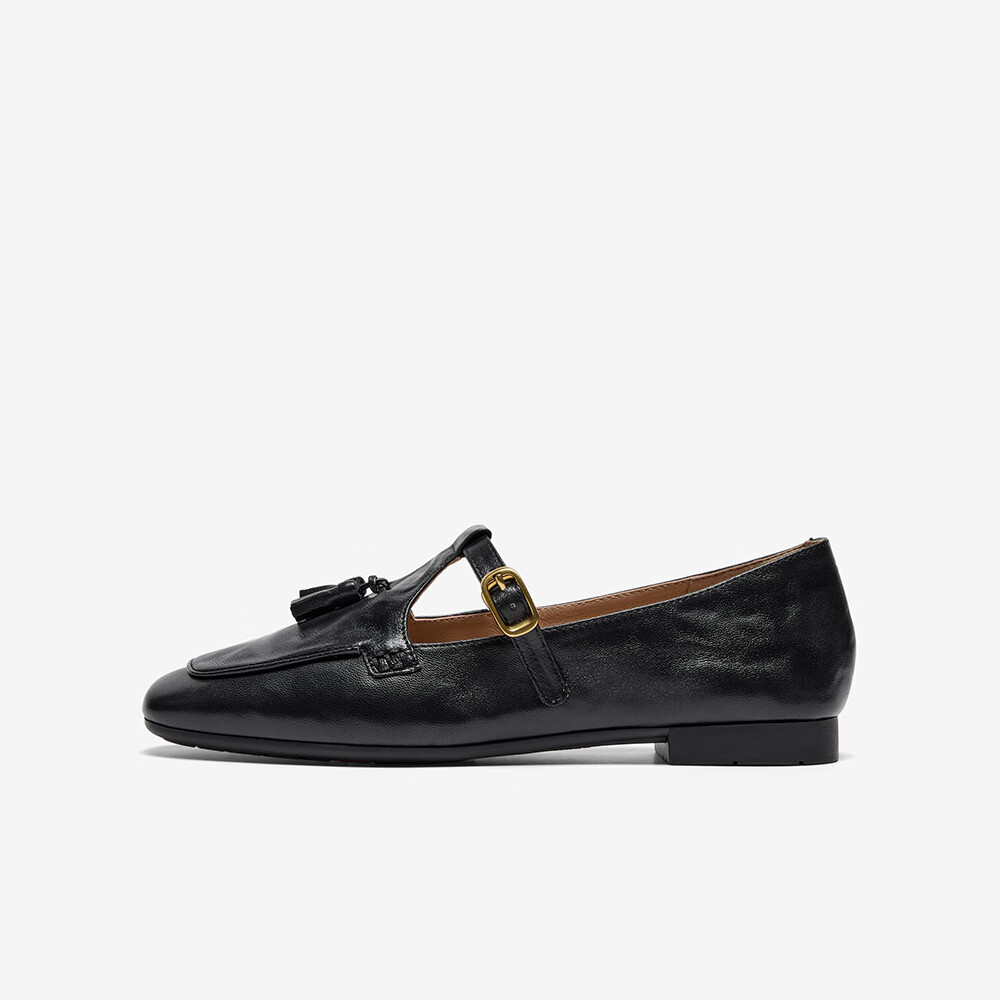Bata Women's Loafers 2025 Autumn British Style Sheepskin Slip-On AVL11CA5 Black Size 36