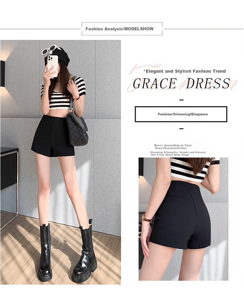 LangSha Women's Suit Shorts, 2025 Autumn Thin Style, Slim Fit Black Shorts, Korean Style Versatile High-Waist Elastic Leggings 11