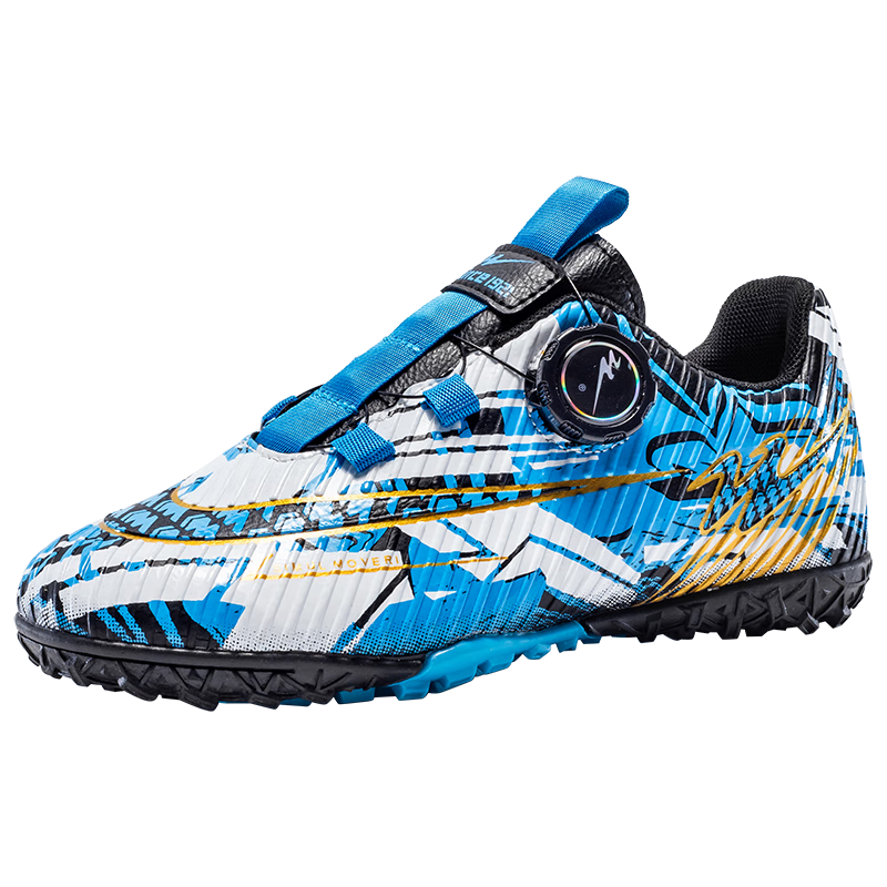 Shuangxing Children's Soccer Shoes Boys and Girls Primary and Secondary School Students Rotating Stud TF Professional Competition Training Shoes Black Blue Size 39