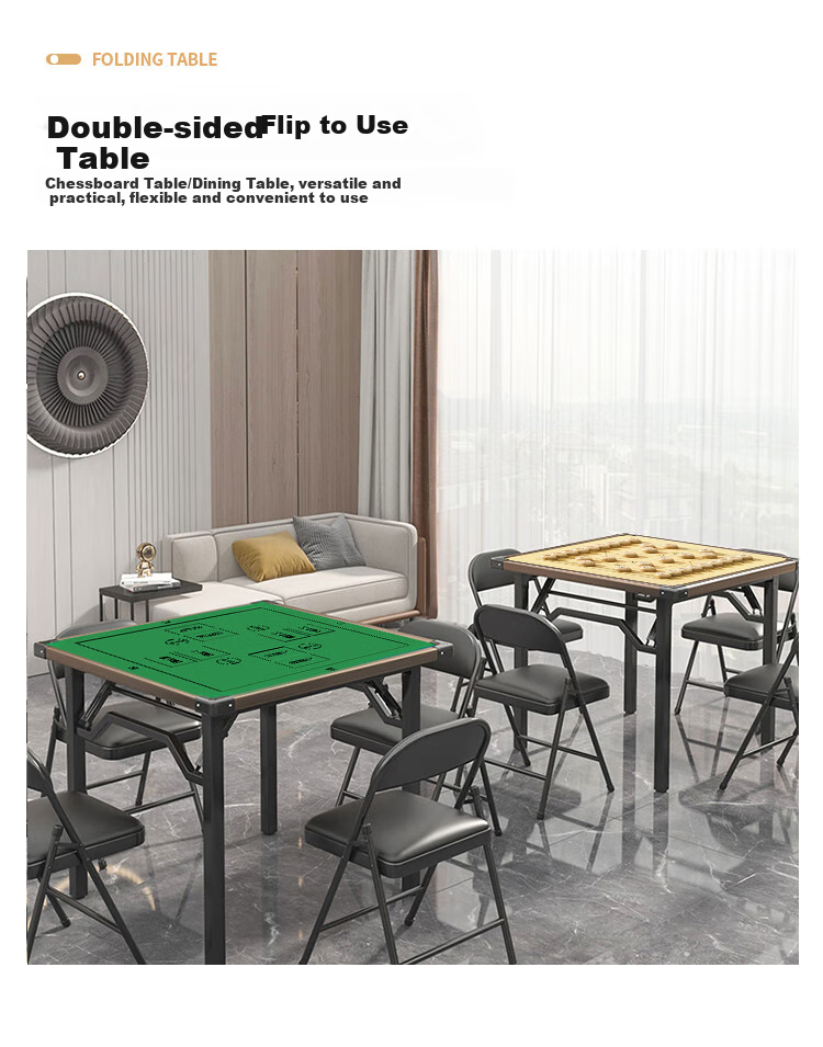 YOIK Folding Mahjong Table, Poker Competition Card Game Table, Dual-Purpose Dining And Gaming Table, Alloy Edge Trim, Thickened, Leg-Space Friendly 4