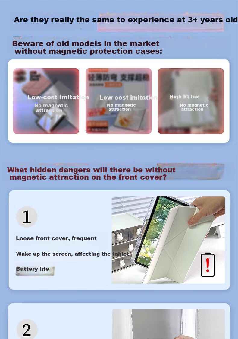 HBOALG Compatible with Huawei MatePad Pro Protective Case, 2024 Model, 12.2-Inch, 3+Y Fold Magnetic with Pencil Holder, Full Coverage, Anti-Bend, Shockproof Protective Case, White Ice Blue 2
