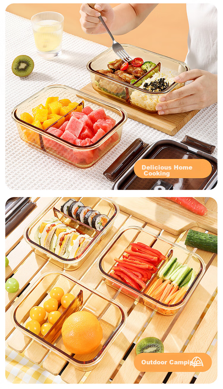 MARYYA High Borosilicate Glass Lunch Box 1040ml with Two Compartments, Microwave-Safe Bento Box for Office Workers to Keep Food Fresh 6