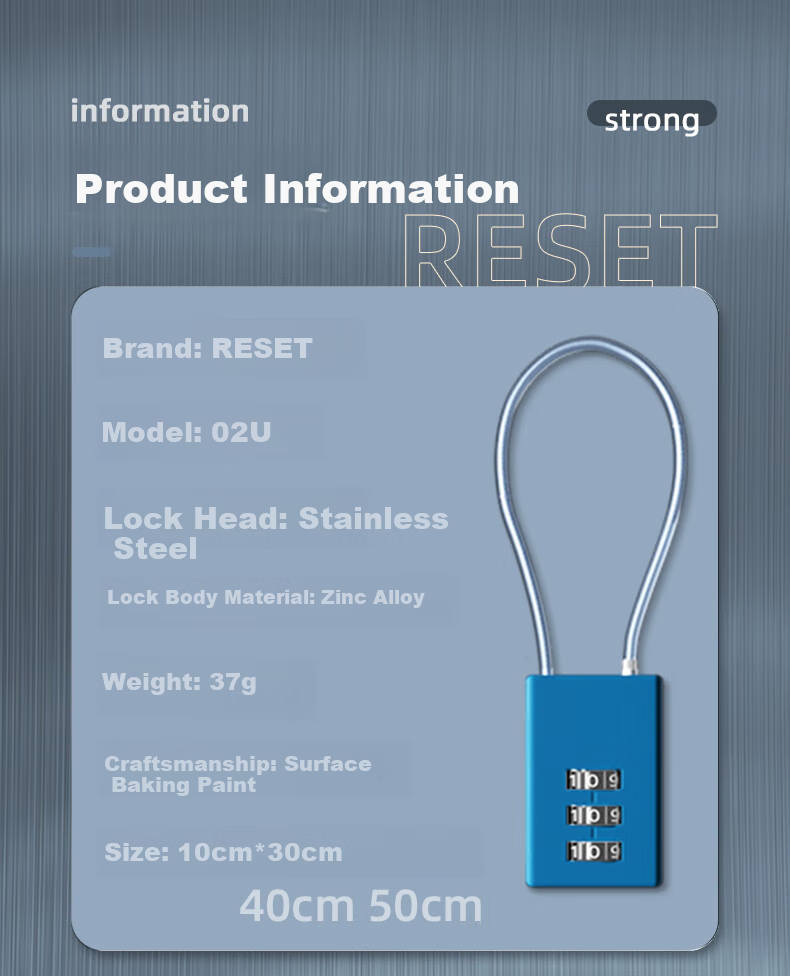 RESET Small Combination Padlock, Helmet Steel Cable Lock, Luggage Lock, Backpack Lock, Password Padlock, Black, 30cm 7