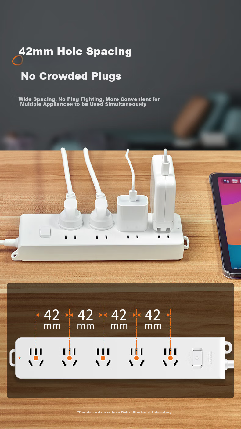DELIXI 16A High-Power Air Conditioner Socket/power Strip/extension Cord with 3-Outlet Master Switch, Total Length 2.8 Meters 8