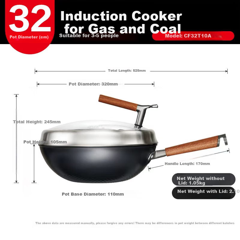 ASD Wok, Magic Titanium Iron, Zero Fluorine Coating, Non-Stick Frying Pan, Fluorine-Free Coating, Cooking Pan, 32cm, Compatible with Induction Cookers, T10A