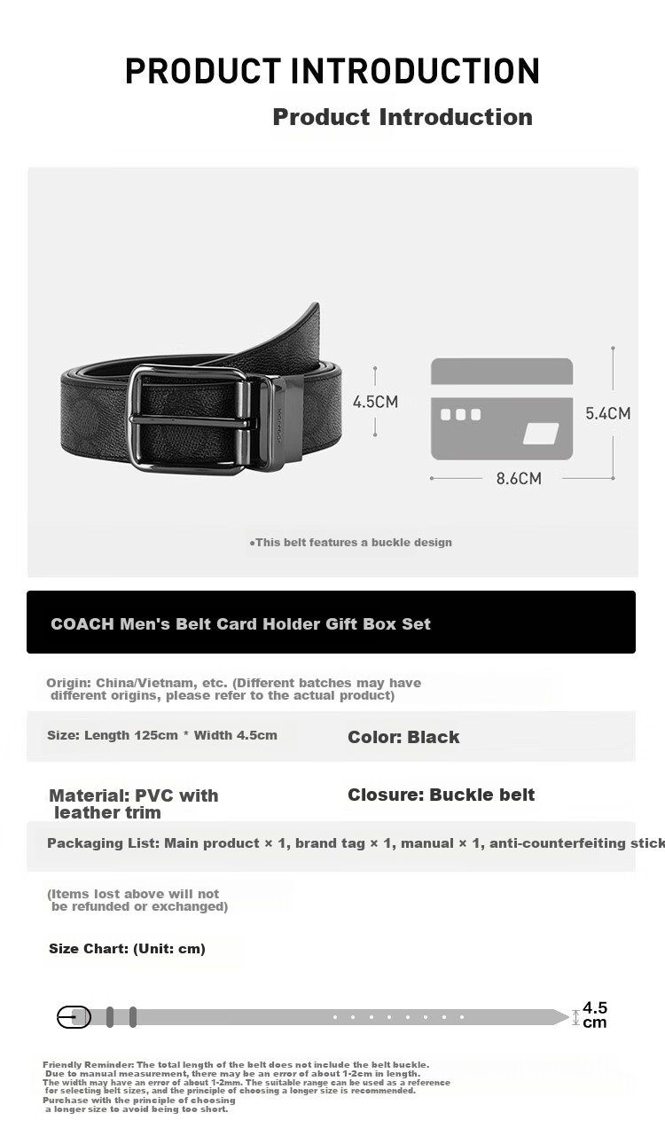COACH [Brand Direct Supply] Men's Belt Card Holder Gift Box Set, 35MM Black And Gray Color Block, CW351 New Year Gift 1
