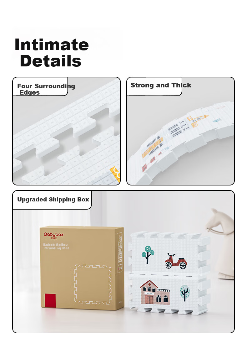 Beiboshi Babybox Antibacterial Crawling Mat, EPE Baby Play Mat, Children's Interlocking Foam Floor Mat, 6 Pieces, 2CM Thick 10