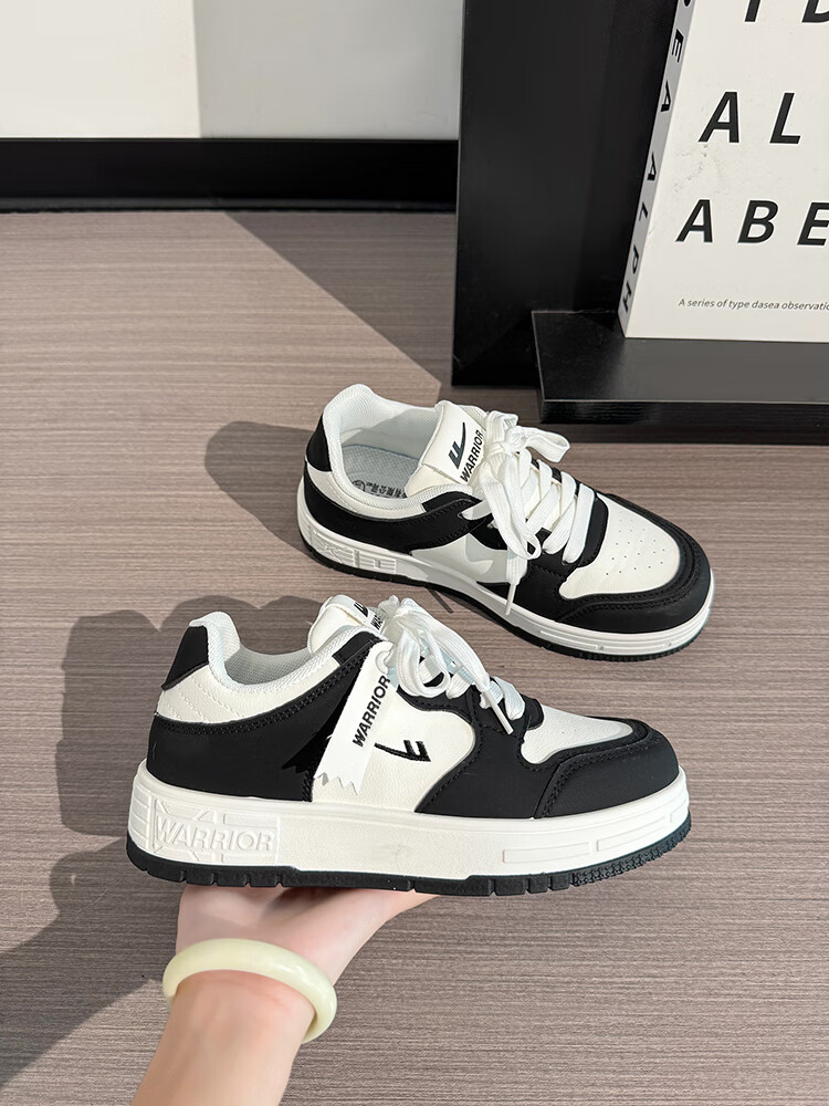 Huili Black And White Panda Couple Shoes, Unisex Thick-Soled Sneakers, Versatile Sports Casual Shoes for Men And Women, White, Size 38 5