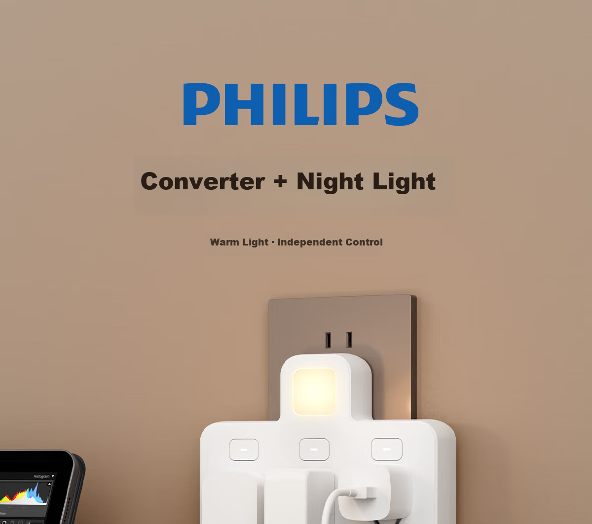 PHILIPS Delta-Shaped Conversion Plug/socket Adapter/one-To Split Control/multifunctional Socket Extension/wireless Power Strip/power Strip Extension Lamp 1