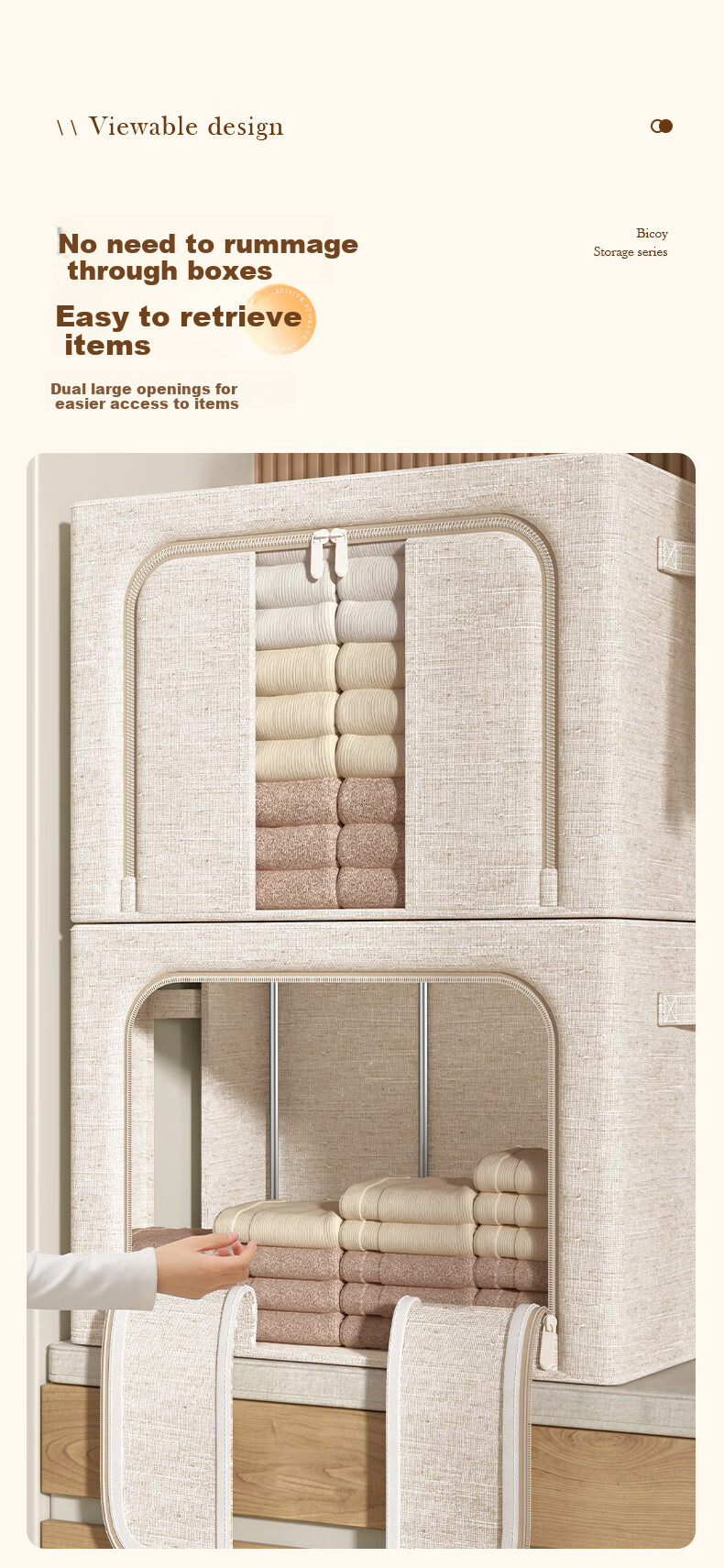 Baicaoyuan Storage Box, Fabric Clothes And Quilt Organizer, Foldable Storage Container, Wardrobe Steel Frame Box, Storage Bin, 36L 11