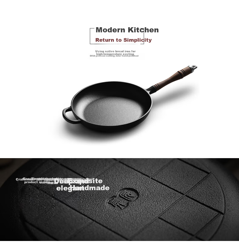 Dianjiang Flat Bottom Frying Pan, 28cm Non-Coated Cast Iron Pan, Thickened Breakfast Egg Frying Pan, Pancake Griddle, Steak Pan, Compatible with Induction Cooker 7