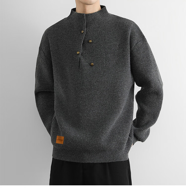 JEEP Men's Winter Thickened Half Turtleneck Sweater Black L 2