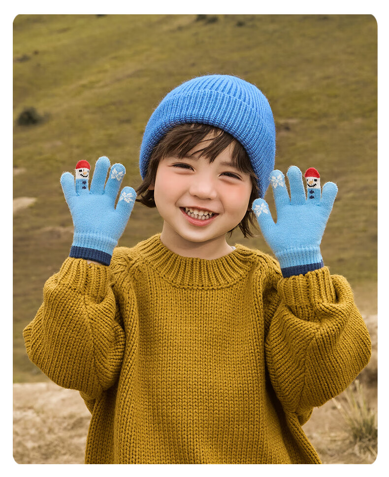 Niduoxiong Kids Gloves 3-6 Years Winter Warm Baby Gloves Boys Girls Five-Finger Knitted Gloves Autumn Winter 2