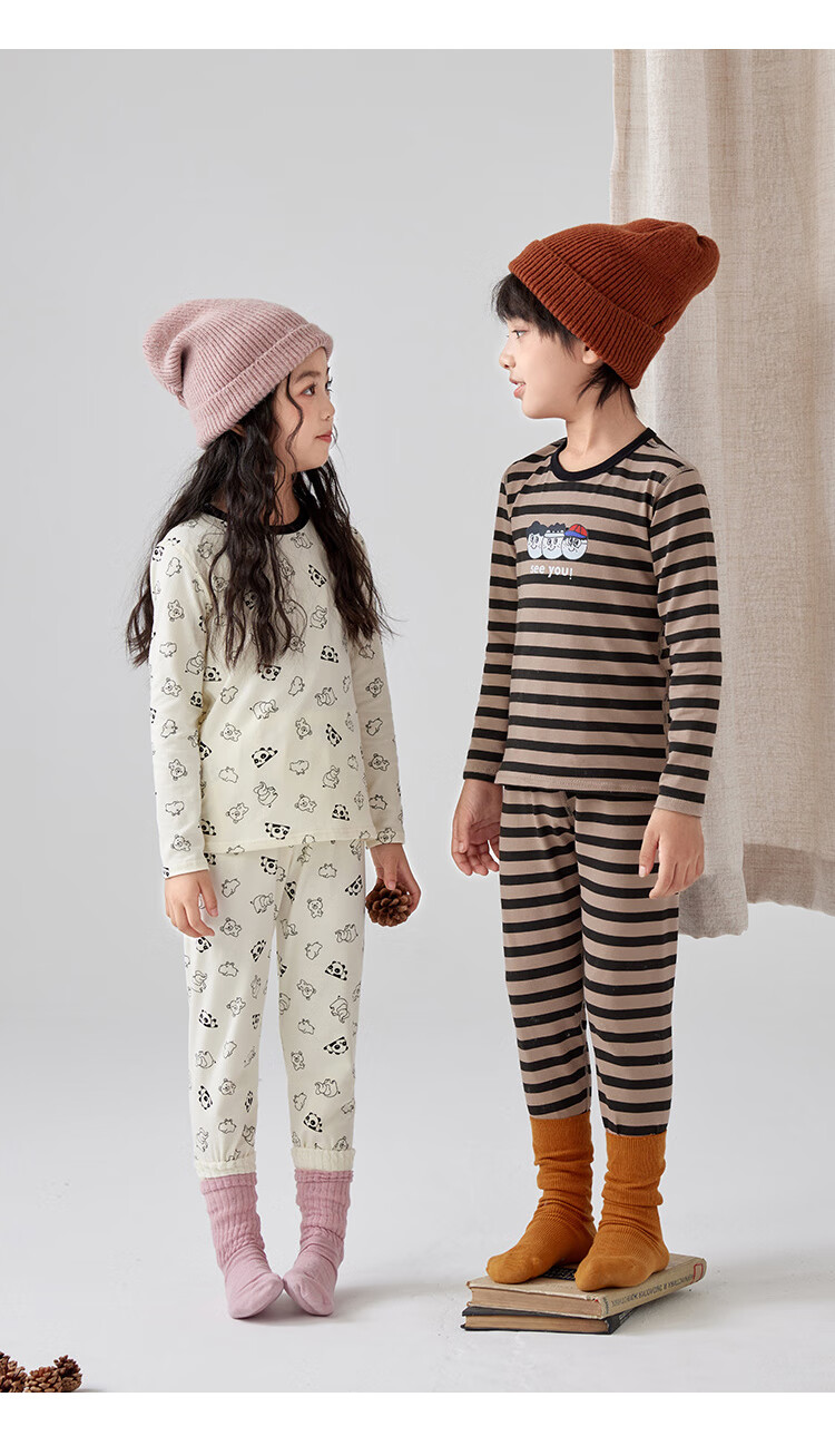 XUEXIMAN Kids Cotton Antibacterial Thermal Underwear Set Boys Girls Baby Warm Pajamas Homewear 3