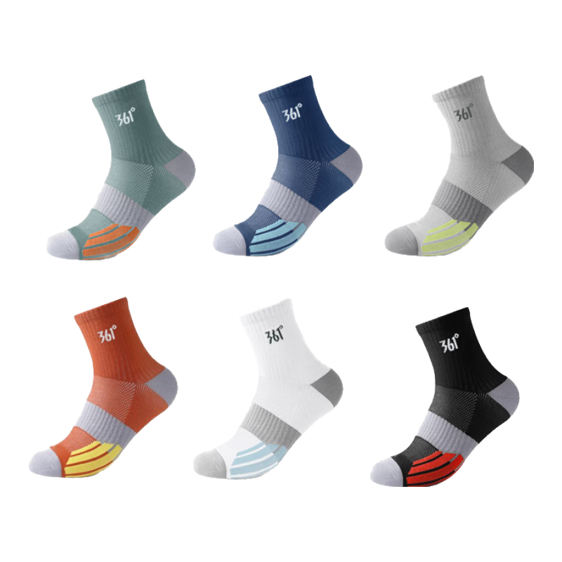 361° Men's Summer Sweat-Absorbing Odor-Resistant Mid-Calf Running Outdoor Sports Socks Mixed Colors [6 Pairs, One Size]