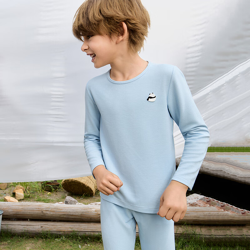 AIMER KIDS Mid-Weight Autumn Antibacterial Milk Skin Boys' Thermal Underwear Top Sky Blue 130 (3A, -5~5℃)